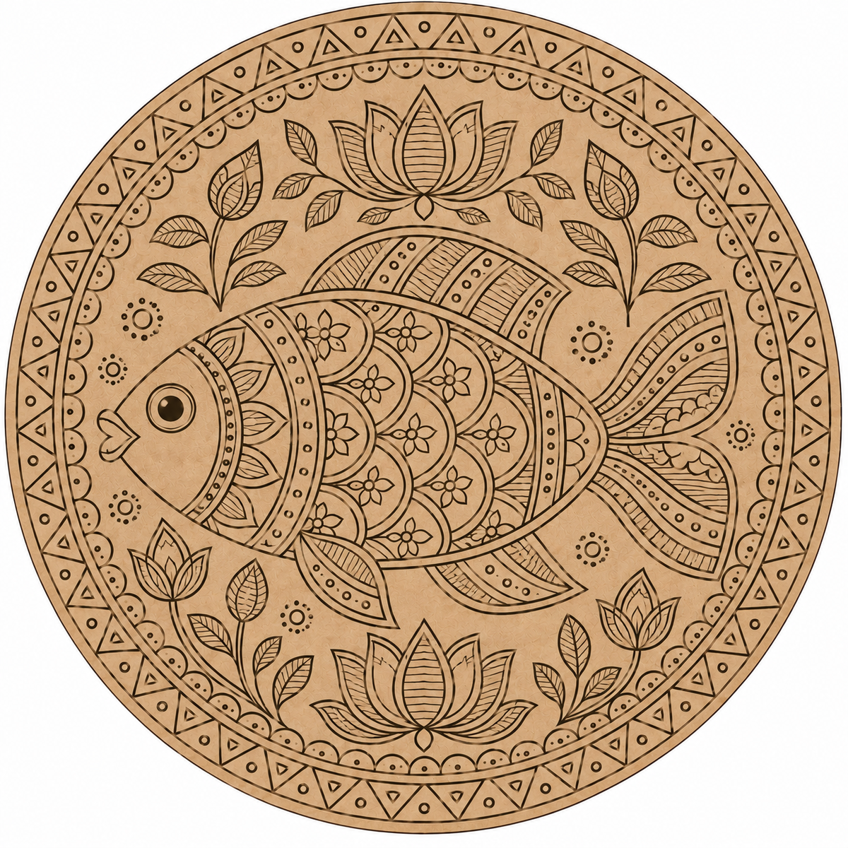 Madhubani Fish Engraved MDF Wall Art - DIY - Pre-Marked MDF