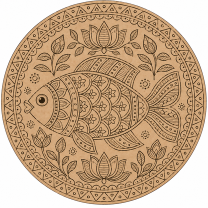 Madhubani Fish Engraved MDF Wall Art - DIY - Pre-Marked MDF