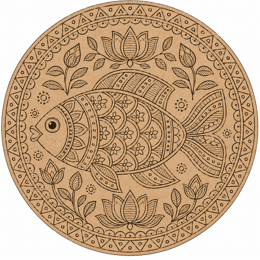 Madhubani Fish Engraved MDF Wall Art - DIY - Pre-Marked MDF