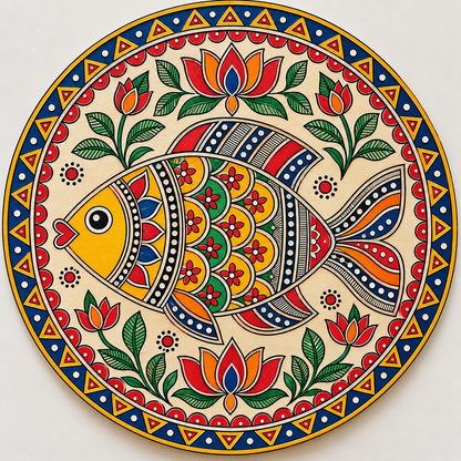 Madhubani Fish Engraved MDF Wall Art - DIY - Pre-Marked MDF