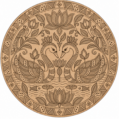 Madhubani Twin Swan Engraved MDF Wall Art - DIY - Pre-Marked MDF