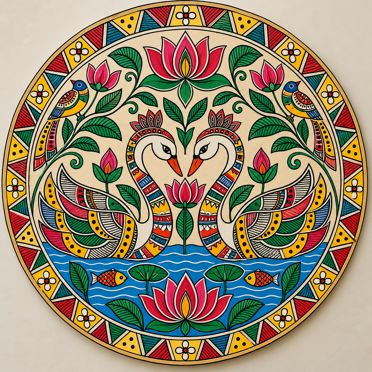 Madhubani Twin Swan Engraved MDF Wall Art - DIY - Pre-Marked MDF