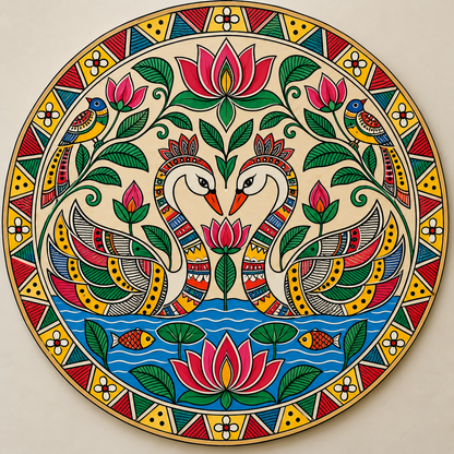Madhubani Twin Swan Engraved MDF Wall Art - DIY - Pre-Marked MDF