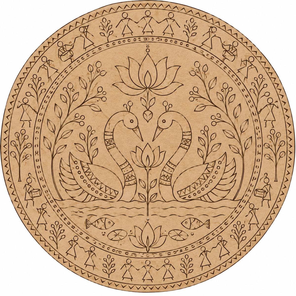 Warli Twin Swan Engraved MDF Wall Art - DIY - Pre-Marked MDF
