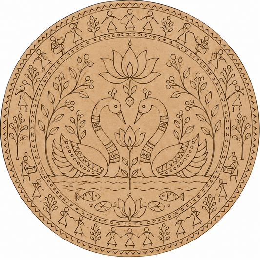 Warli Twin Swan Engraved MDF Wall Art - DIY - Pre-Marked MDF