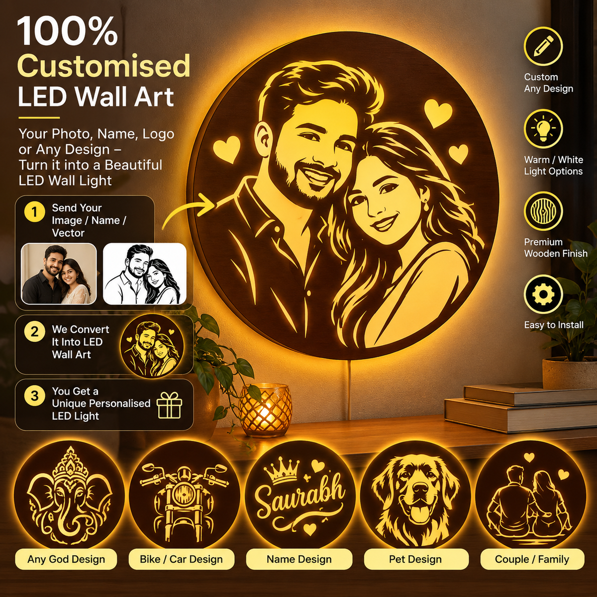 Personalized LED Wall Art | Custom Photo, Name or Design