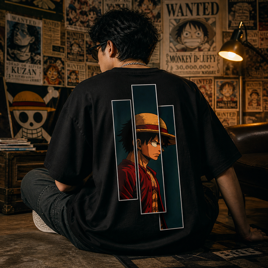Anime Luffy Oversized Back Print T-Shirt  | Oversized  | Cotton Bio Wash - Graphic Printed T-shirt