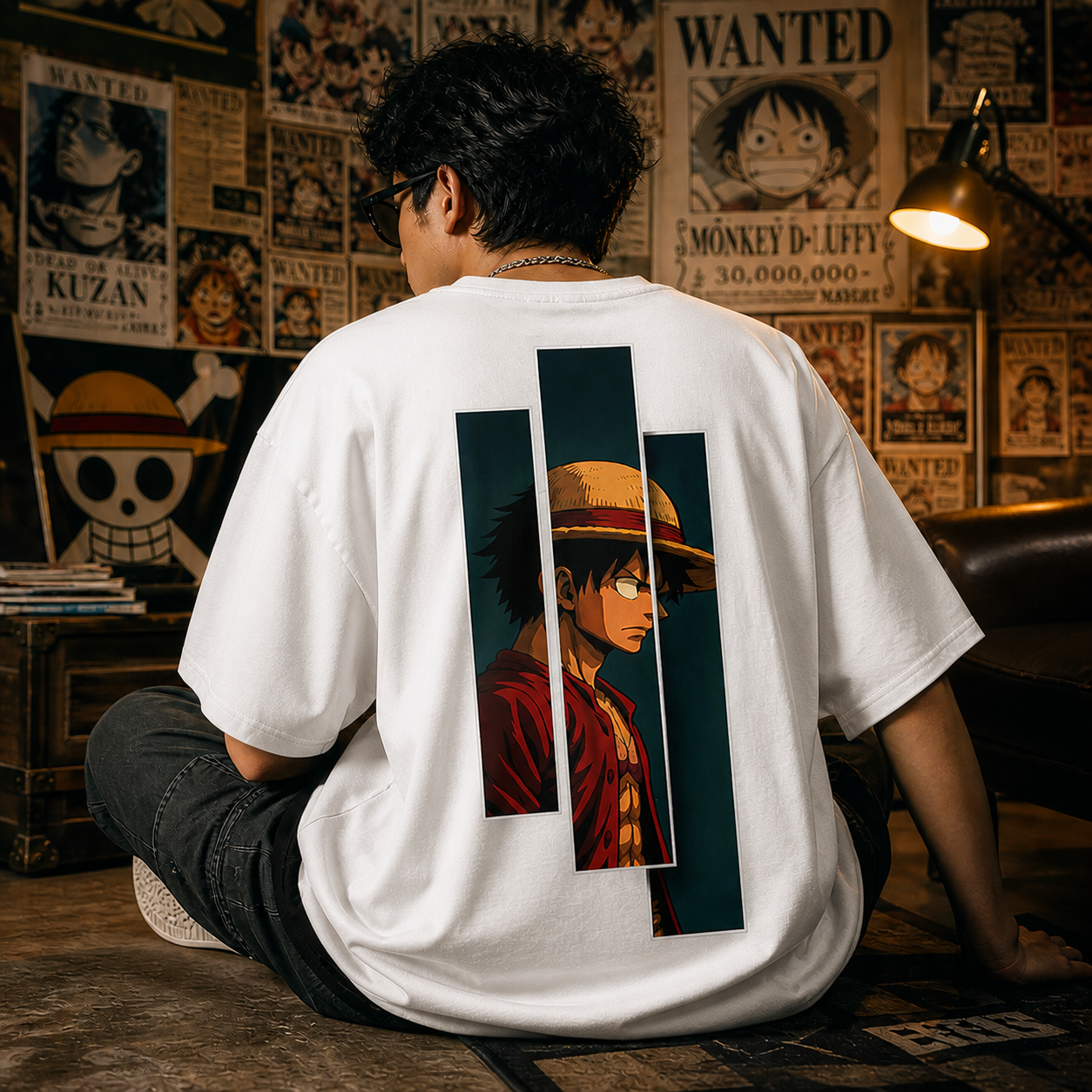 Anime Luffy Oversized Back Print T-Shirt  | Oversized  | Cotton Bio Wash - Graphic Printed T-shirt