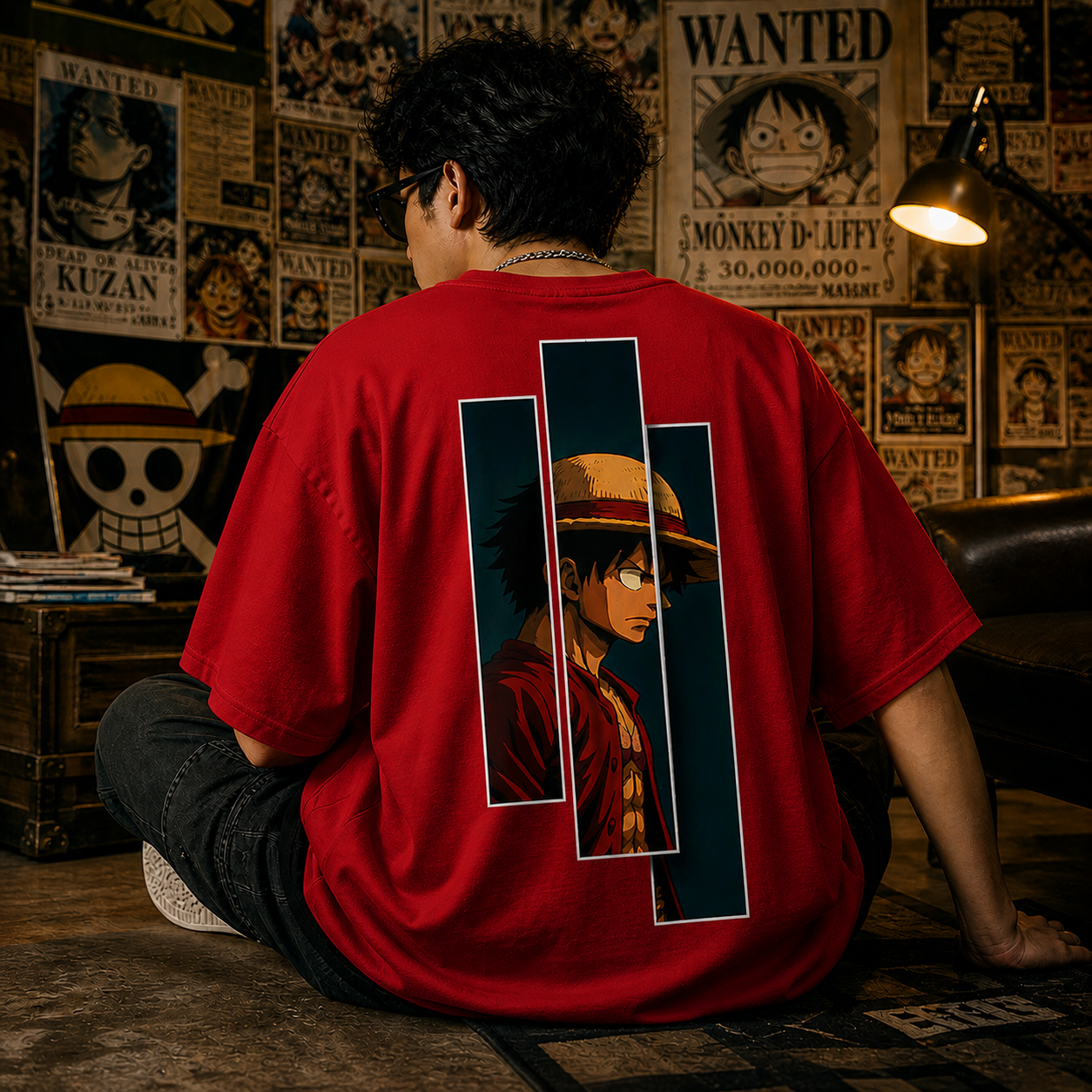 Anime Luffy Oversized Back Print T-Shirt  | Oversized  | Cotton Bio Wash - Graphic Printed T-shirt
