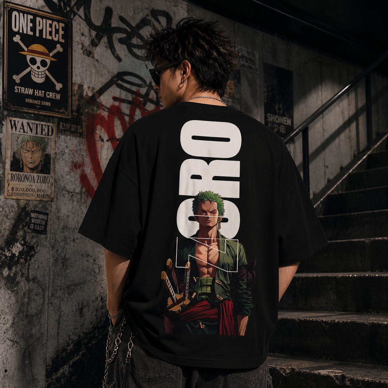 Zoro Anime Oversized T-Shirt  | Oversized  | Cotton Bio Wash - Graphic Printed T-shirt