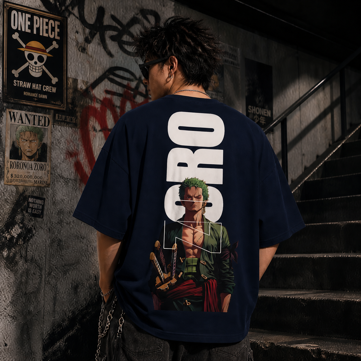 Zoro Anime Oversized T-Shirt  | Oversized  | Cotton Bio Wash - Graphic Printed T-shirt