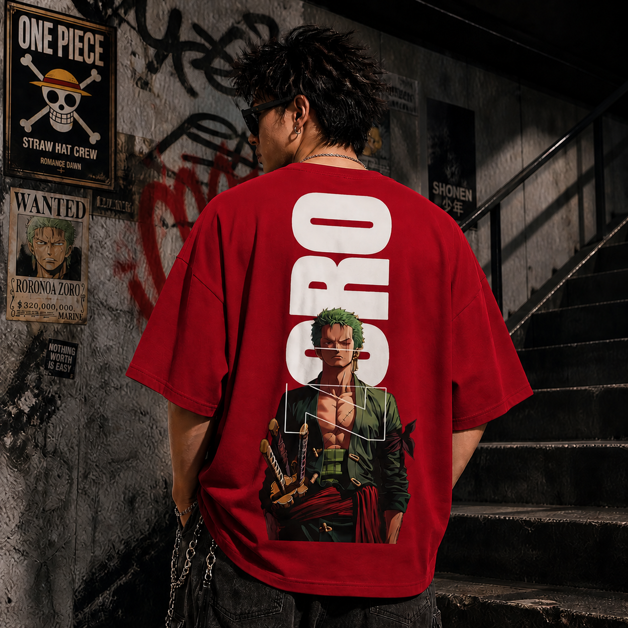 Zoro Anime Oversized T-Shirt  | Oversized  | Cotton Bio Wash - Graphic Printed T-shirt