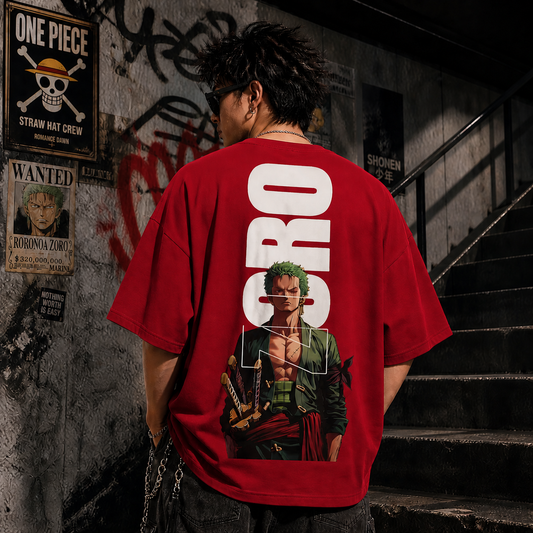 Zoro Anime Oversized T-Shirt  | Oversized  | Cotton Bio Wash - Graphic Printed T-shirt
