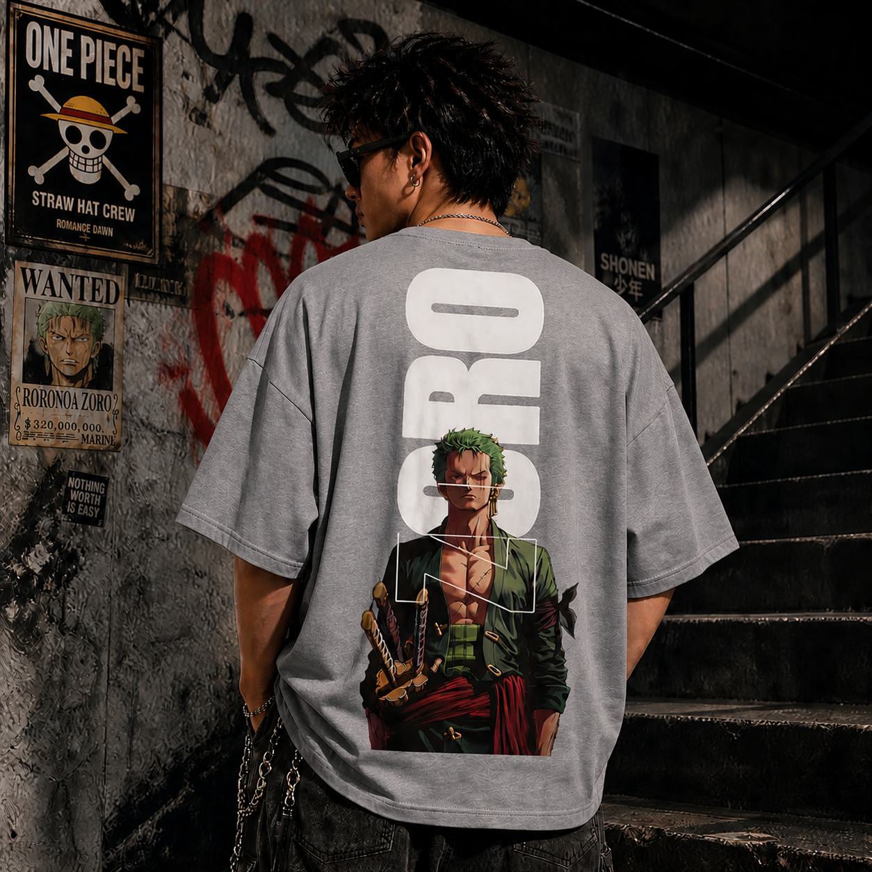 Zoro Anime Oversized T-Shirt  | Oversized  | Cotton Bio Wash - Graphic Printed T-shirt