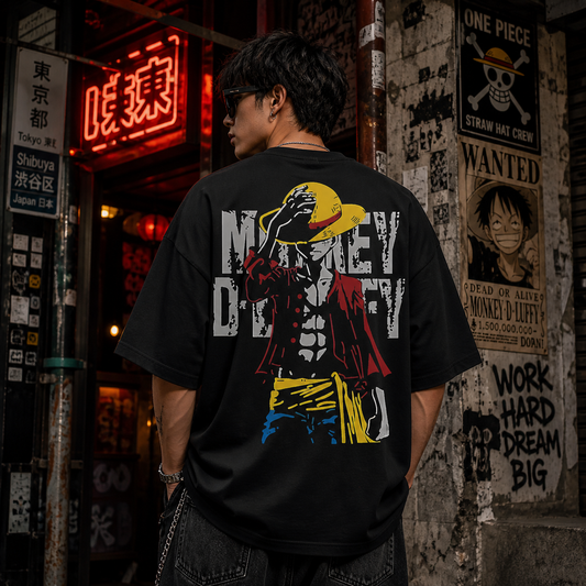 Monkey D Luffy Oversized T-Shirt – Anime Back Print Black Streetwear Tee for Men