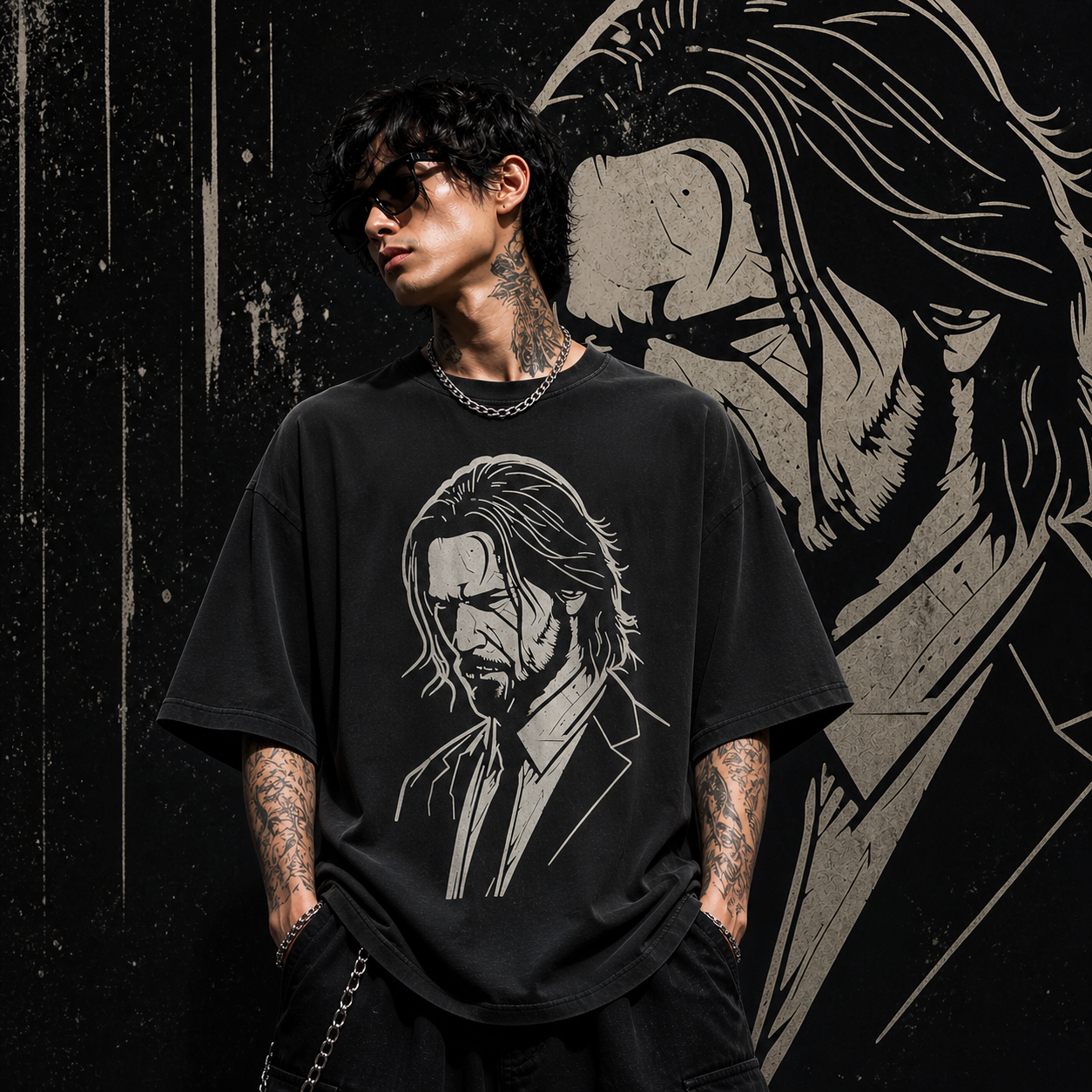 John Wick | Oversized  | Cotton Bio Wash - Graphic Printed T-shirt