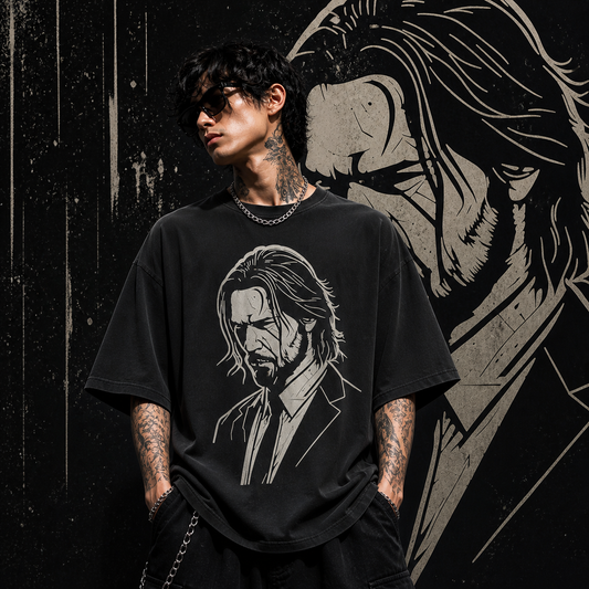 John Wick | Oversized  | Cotton Bio Wash - Graphic Printed T-shirt