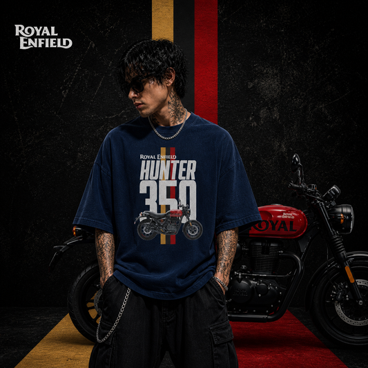 Hunter 350 - Rebel Red | Oversized  | Cotton Bio Wash - Graphic Printed T-shirt