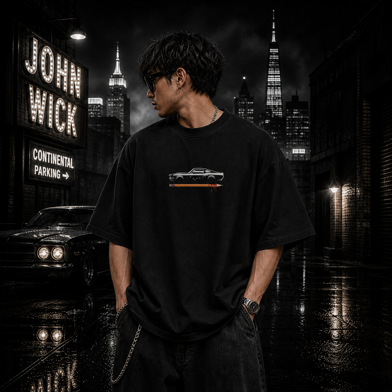 BOOGEYMAN LEGEND - John Wick  | Front & Back | Oversized  | Cotton Bio Wash - Graphic Printed T-shirt