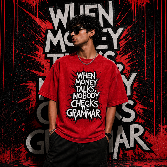 Money talks nobody checks the grammar  | Cotton Bio Wash - Graphic Printed T-shirt