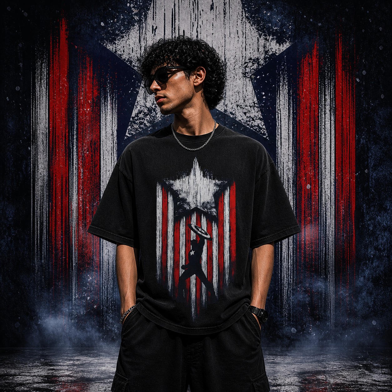 Captain America  | Cotton Bio Wash - Graphic Printed T-shirt