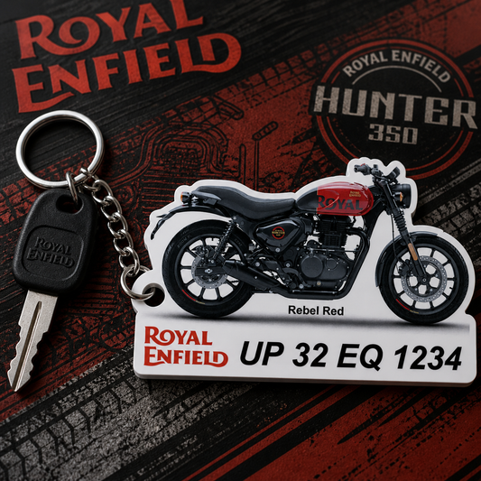 Hunter 350 - Personalized Royal Enfield Keychain - Wood, Acrylic, Metal Printed