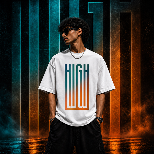 High Low Holographic Sticker  | Cotton Bio Wash - Graphic Printed T-shirt