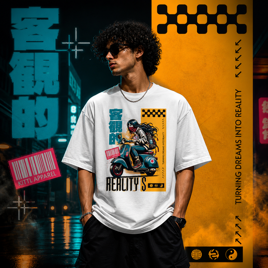 Motorcycle Woman Vectors  | Cotton Bio Wash - Graphic Printed T-shirt