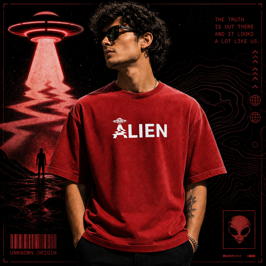 Alien UFO  | Cotton Bio Wash - Graphic Printed T-shirt