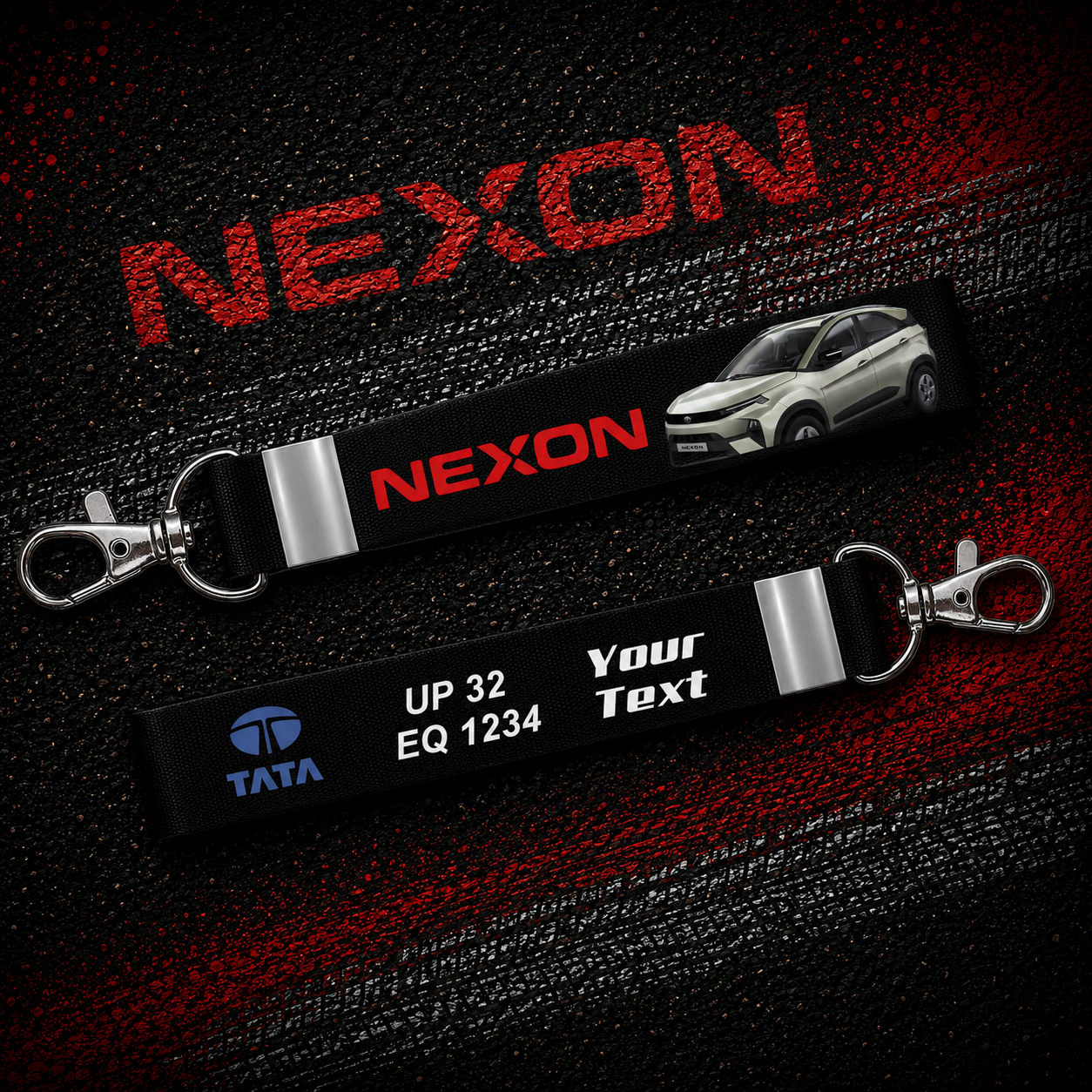 Nexon - Personalized Tata Car Keychain - Wood, Acrylic, Metal Printed
