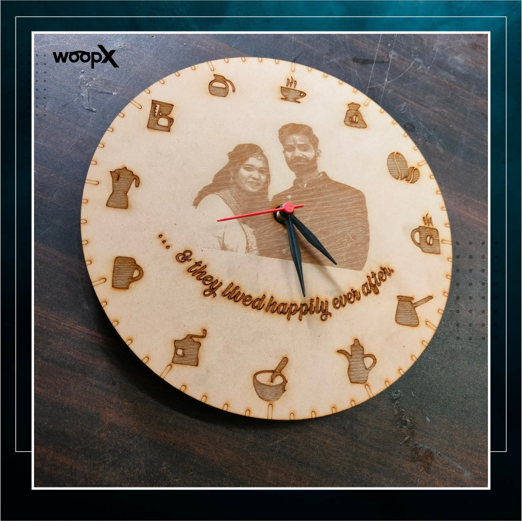 Personalized Couple Laser Engraved Photo MDF Wall Clock: Timeless Love