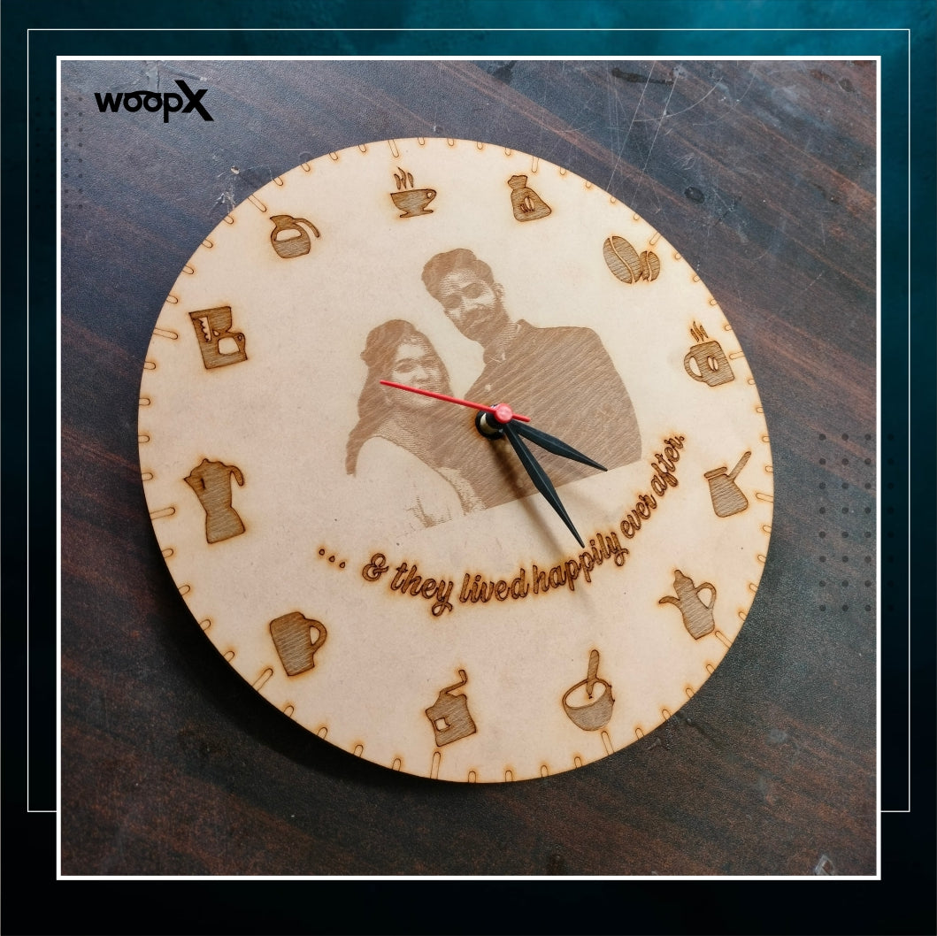 Personalized Couple Laser Engraved Photo MDF Wall Clock: Timeless Love