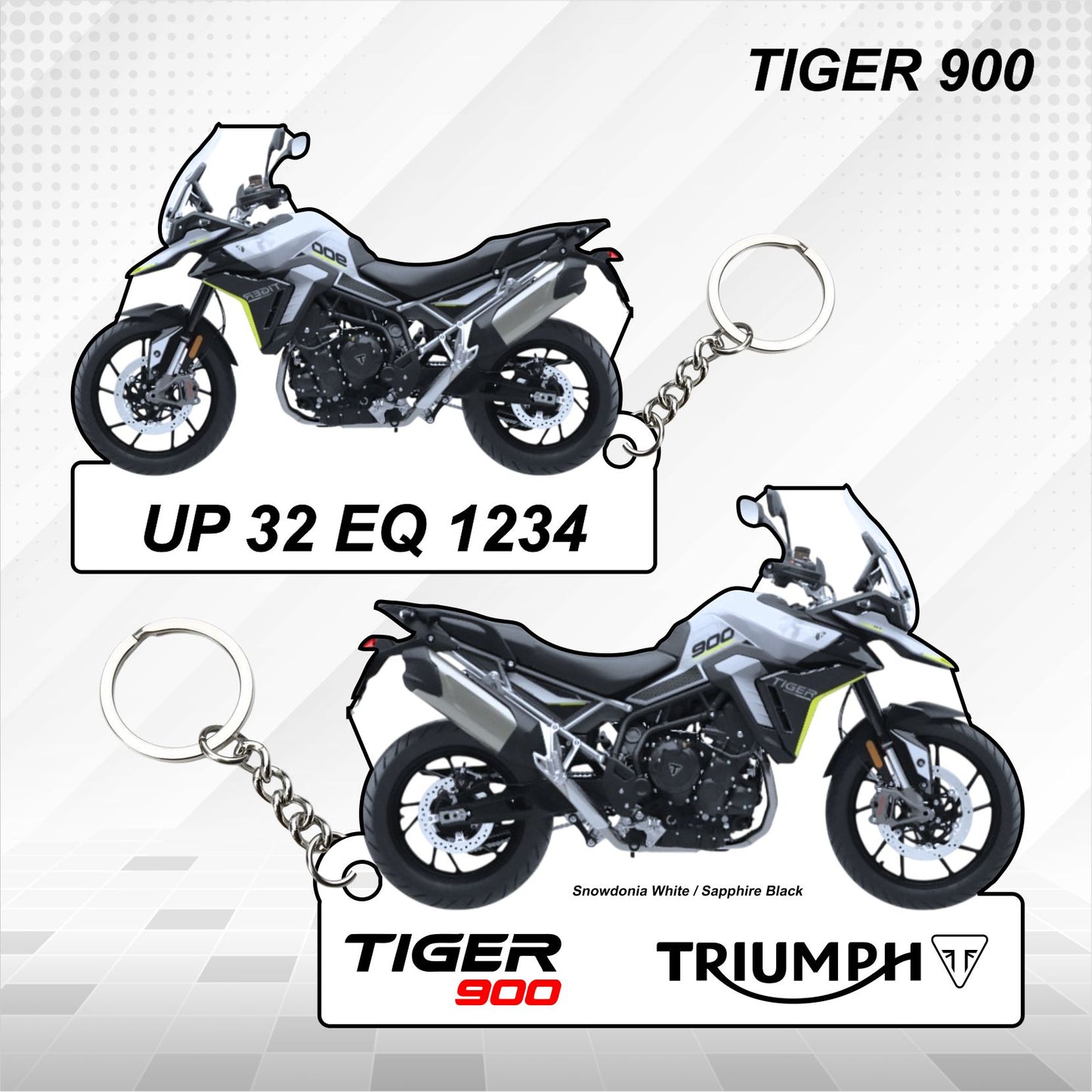 TIGER 900 - Personalized Triumph Keychain - Wood, Acrylic, Metal Printed, Lanyard