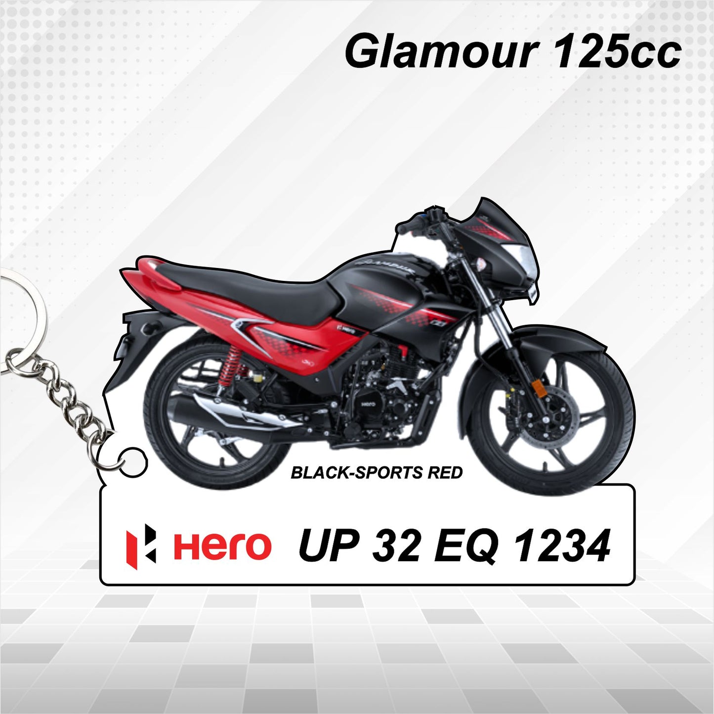 Hero Glamour 125cc - Personalized Hero Keychain - Wood, Acrylic, Metal Printed
