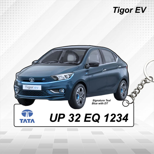 Tigor EV - Personalized Tata Electric Car Keychain - Wood, Acrylic, Metal Printed