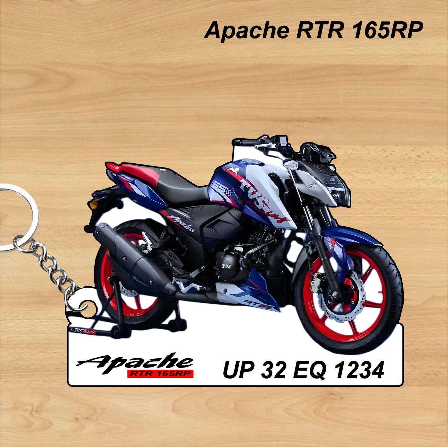 Apache RTR 165RP - Personalized TVS Keychain - Wood, Acrylic, Metal Printed
