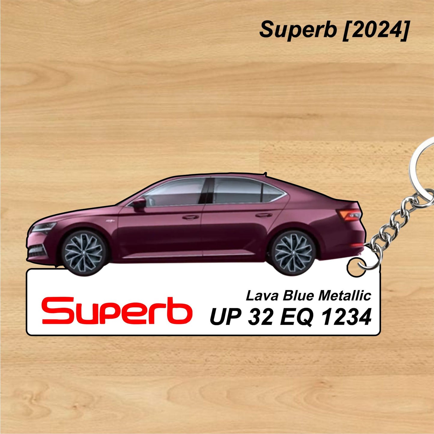 Superb [2024] - Personalized Skoda Car Keychain - Wood, Acrylic, Metal Printed