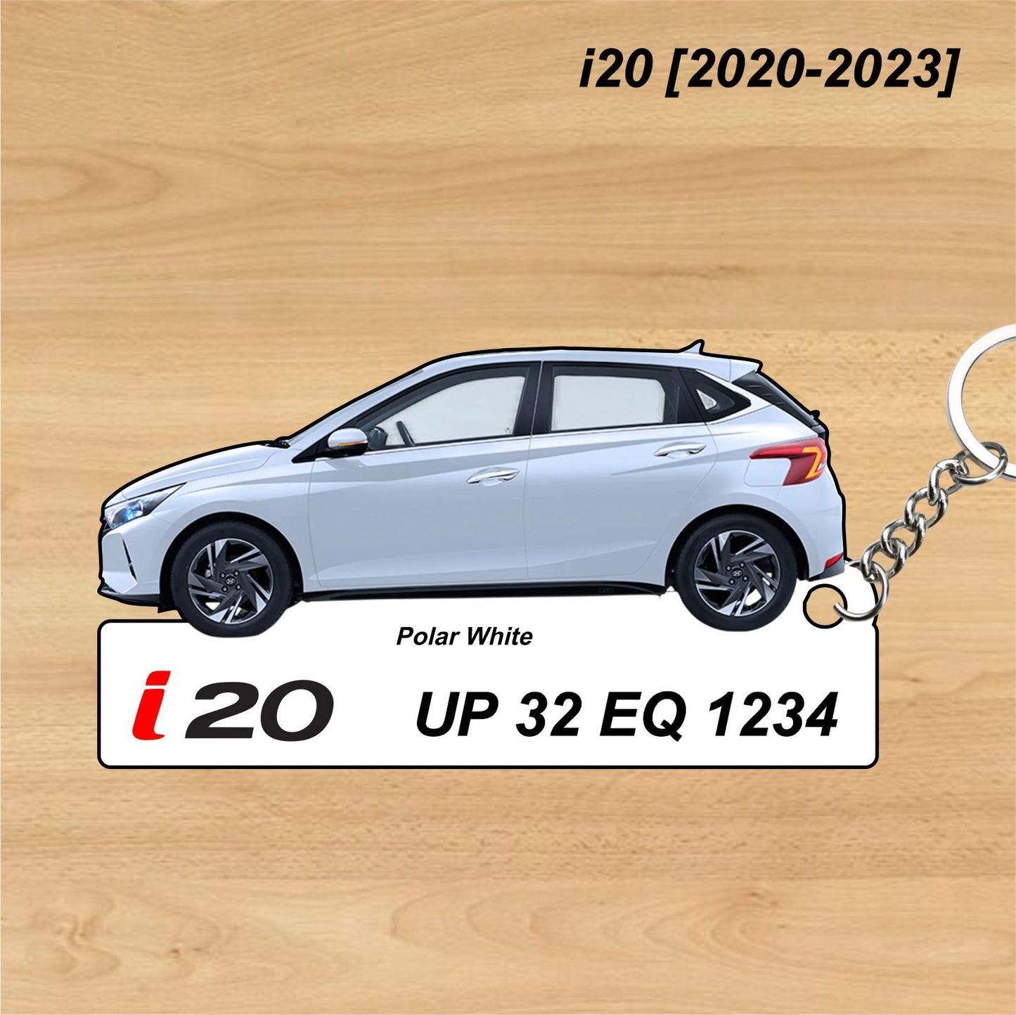 i20 [2020-2023] - Personalized Hyundai Car Keychain - Wood, Acrylic, Metal Printed
