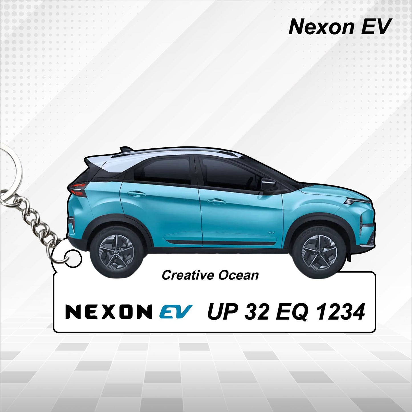 Nexon EV - Personalized Tata Electric Car Keychain - Wood, Acrylic, Metal Printed