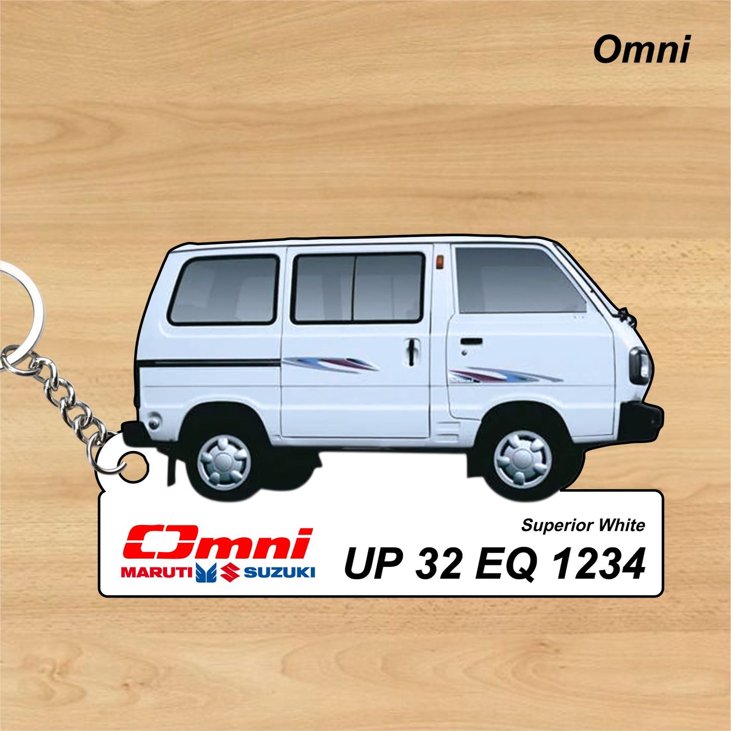 Omni - Personalized  Maruti Suzuki Keychain - Wood, Acrylic, Metal Printed