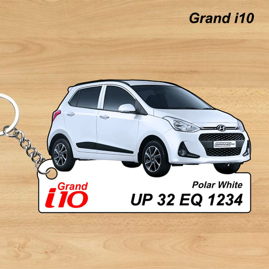 Grand i10 - Personalized Hyundai Car Keychain - Wood, Acrylic, Metal Printed
