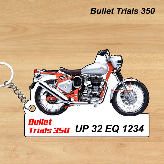 Bullet Trials 350 - Personalized Royal Enfield Keychain - Wood, Acrylic, Metal Printed