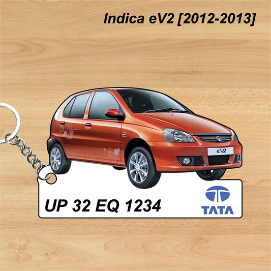 Indica eV2 [2012-2013] - Personalized Tata Keychain - Wood, Acrylic, Metal Printed