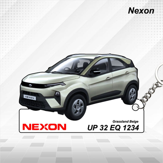 Nexon - Personalized Tata Car Keychain - Wood, Acrylic, Metal Printed