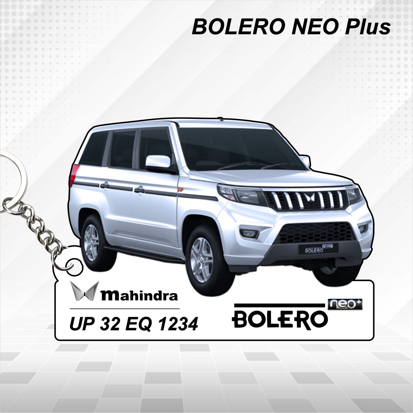 BOLERO NEO Plus - Personalized Mahindra Car Keychain - Wood, Acrylic, Metal Printed