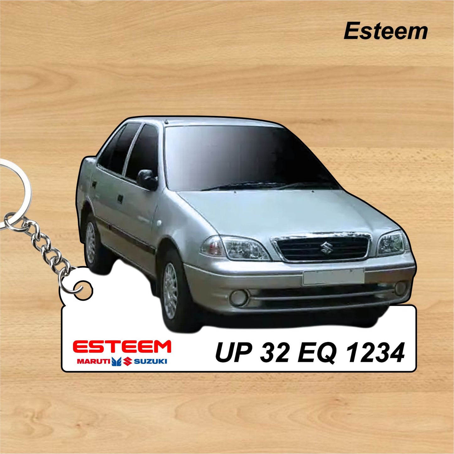 Esteem - Personalized  Maruti Suzuki Keychain - Wood, Acrylic, Metal Printed