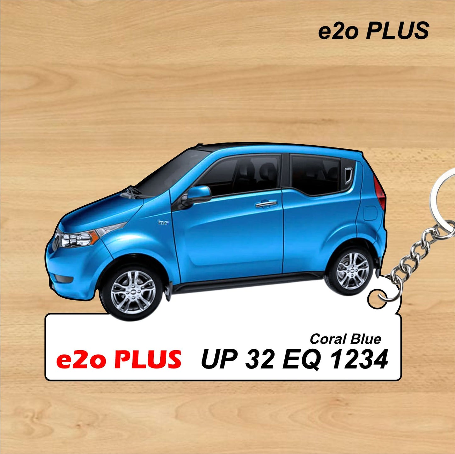 e2o PLUS - Personalized Mahindra Car Keychain - Wood, Acrylic, Metal Printed