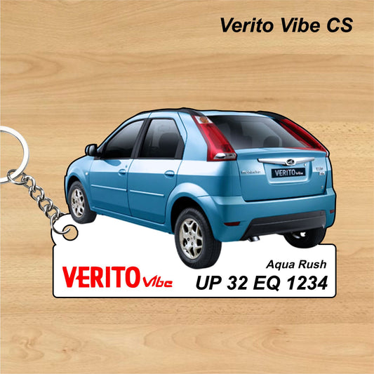 Verito Vibe CS - Personalized Mahindra Car Keychain - Wood, Acrylic, Metal Printed