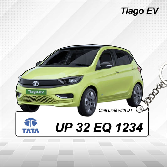 Tiago EV - Personalized Tata Electric Car Keychain - Wood, Acrylic, Metal Printed