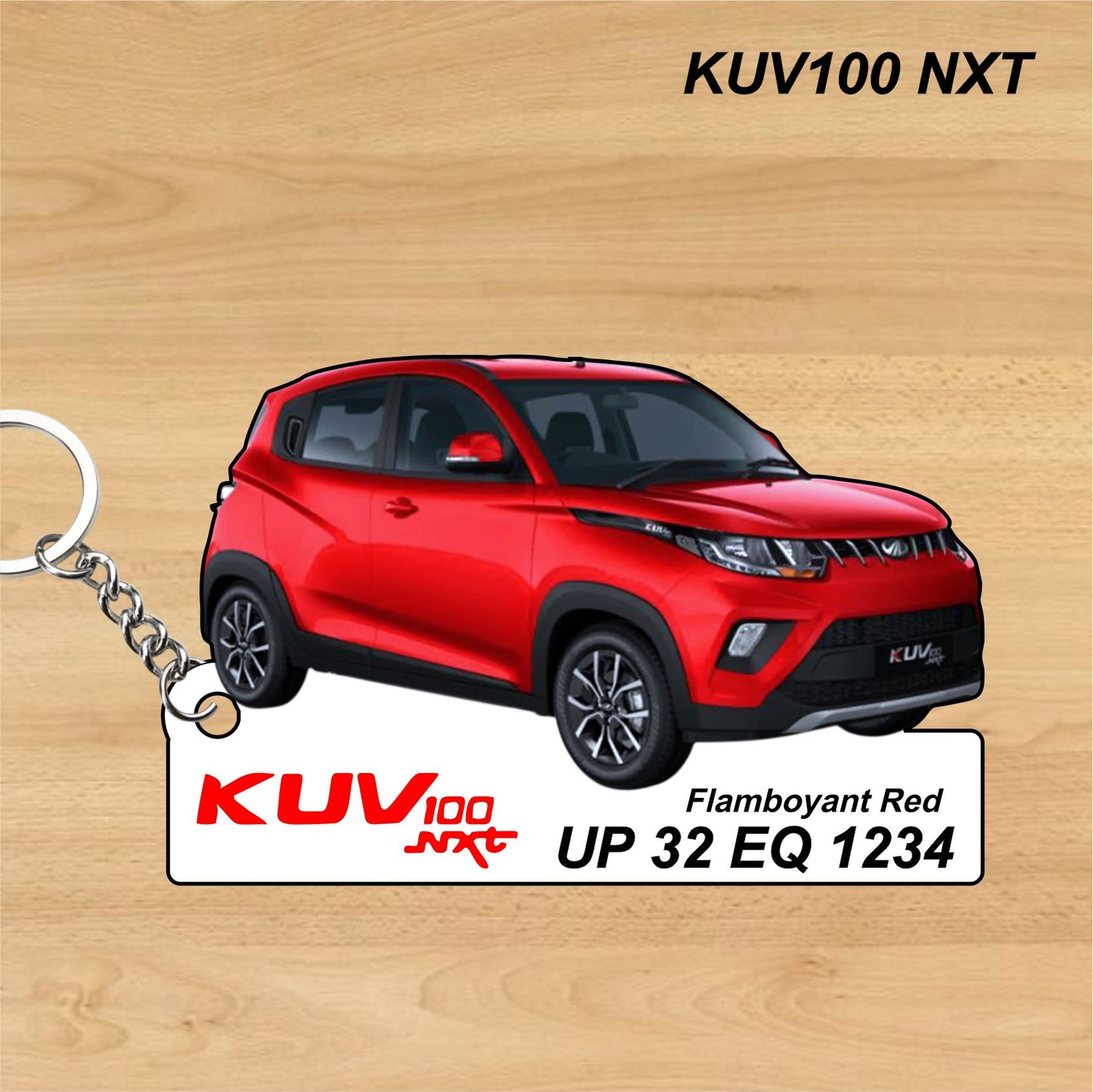 KUV100 NXT - Personalized Mahindra Car Keychain - Wood, Acrylic, Metal Printed